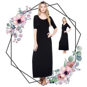 Boutique Black Maxi Dress W/ Pockets & 3/4 sleeves